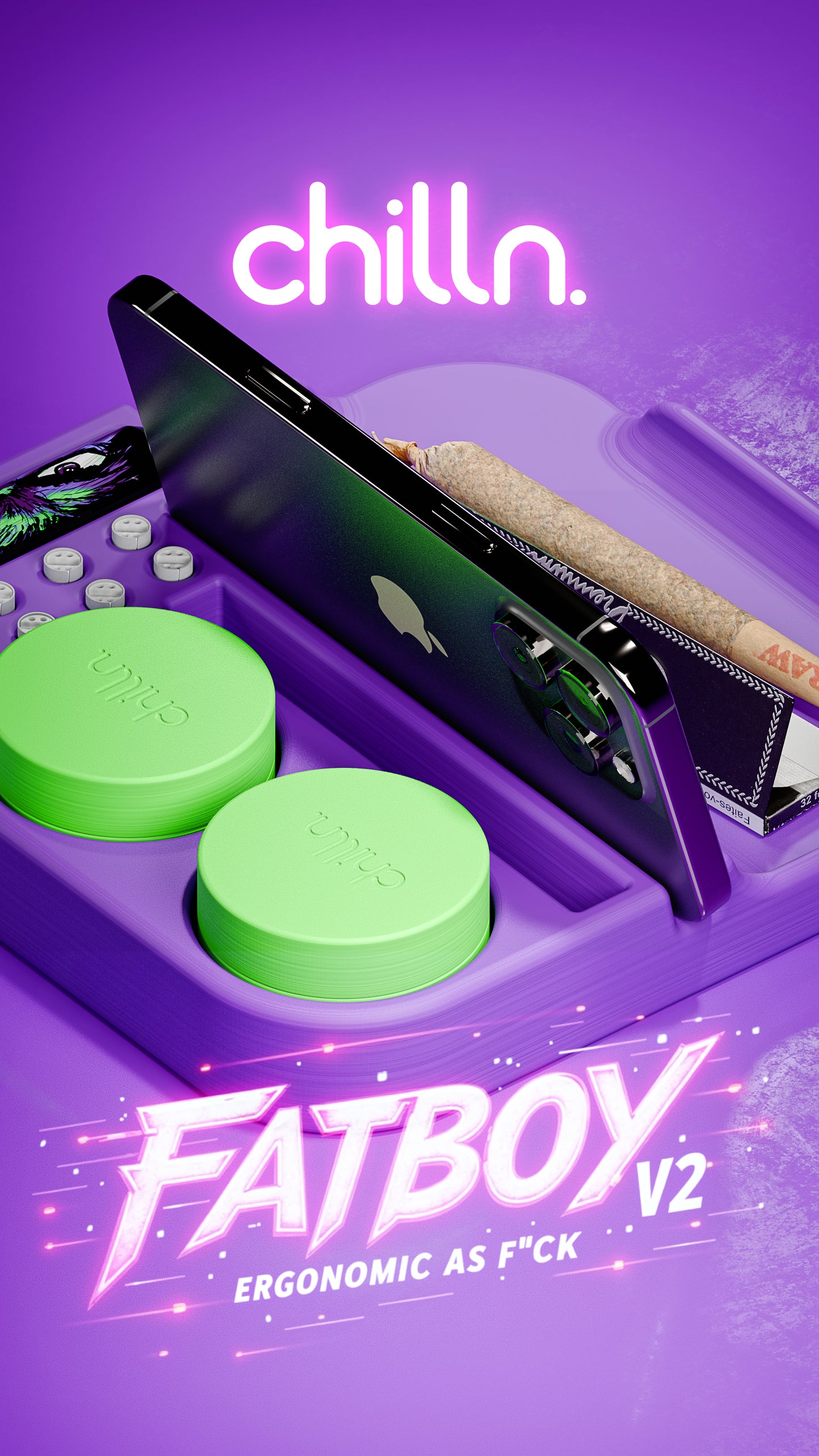 FATBOY 2 – 7-in-1 Rolling Tray & Stash Station - Compact. Upgraded. Ergonomic